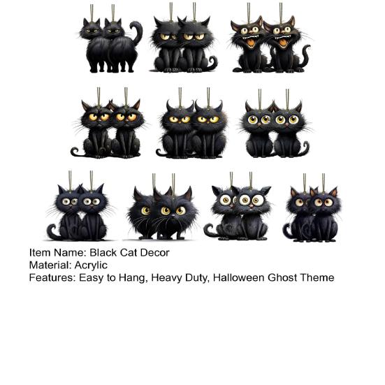 10/20Pcs Halloween Black Cat Hanging Decoration Indoor Outdoor Car Rearview