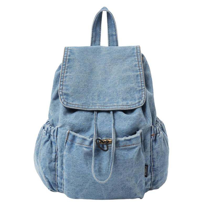 

Джинсовый рюкзак женский дорожный легкий рюкзак на шнурке светло-синий