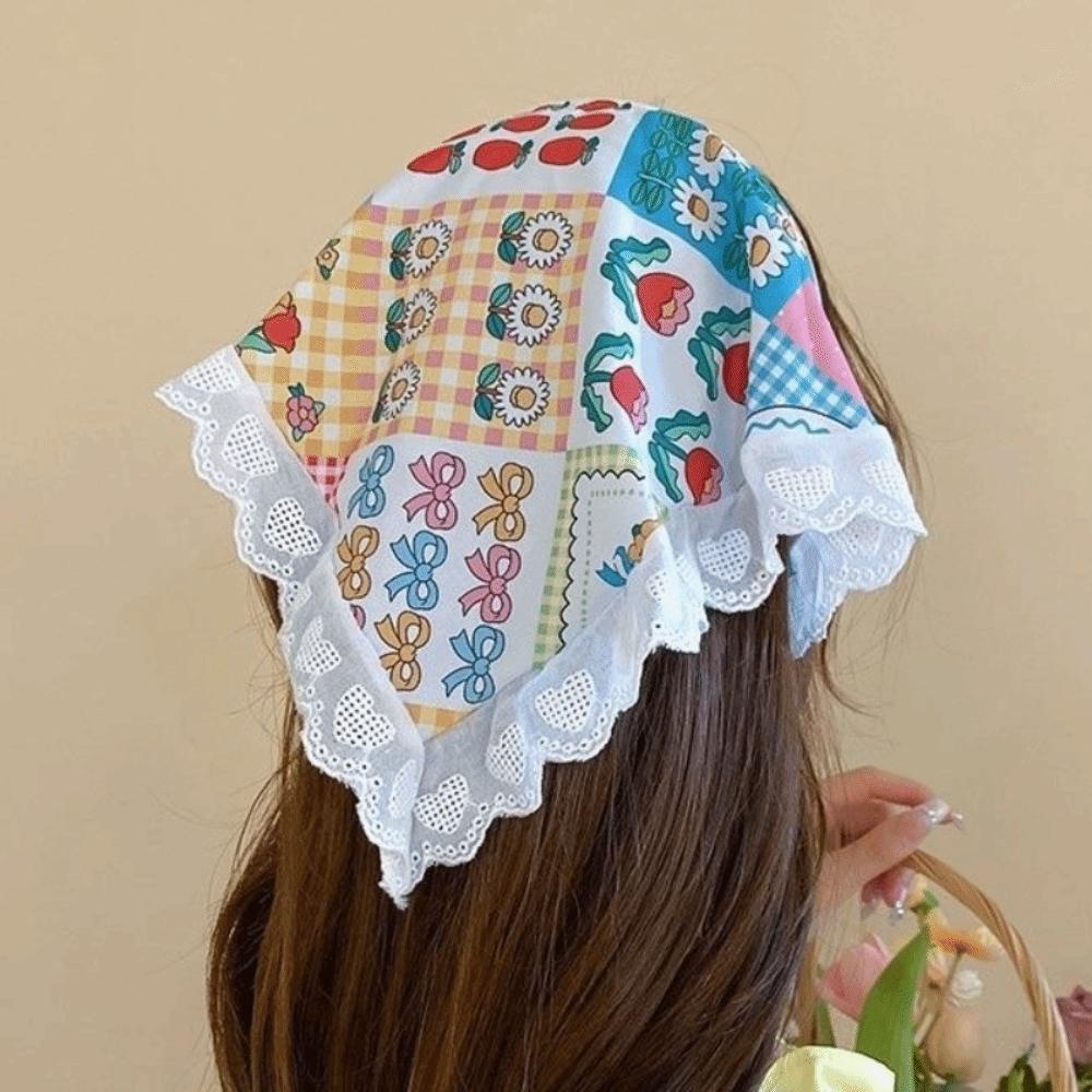 

Retro Style Headband Lace Trim Triangle Headscarf New Hair Accessories fot Women Girls D