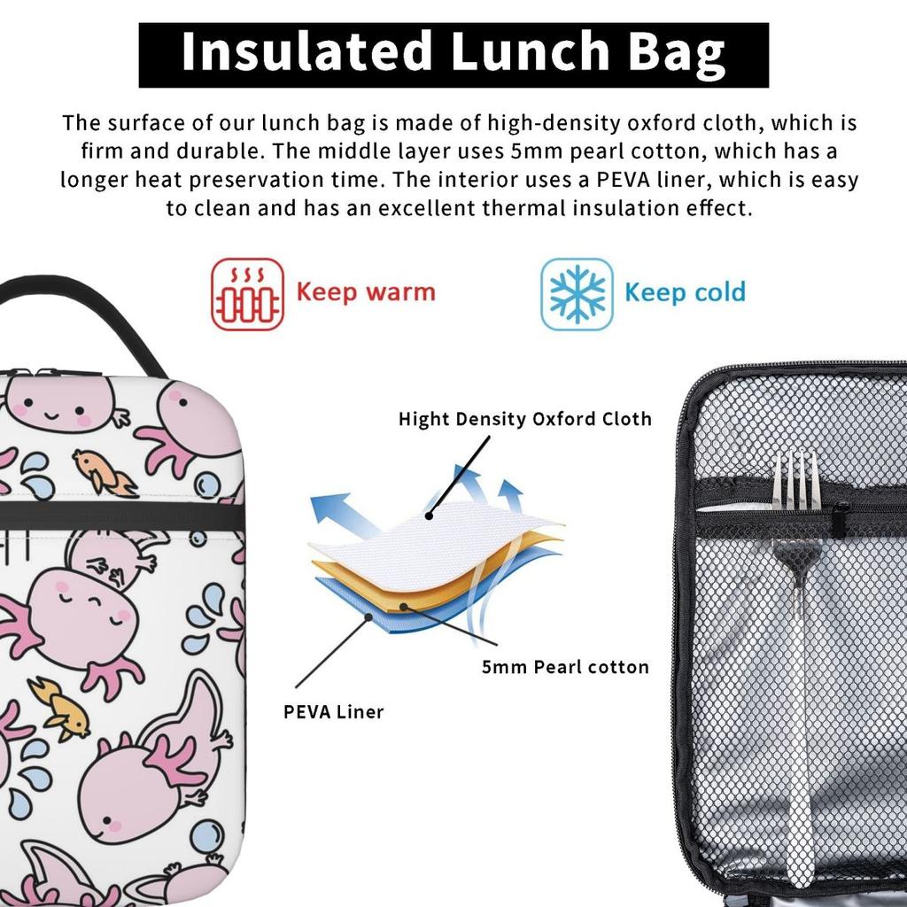 Swimmy Axolotls Insulated Lunch Bag for Women Kids Portable Food Boxes Thermal Lunch Box Tote