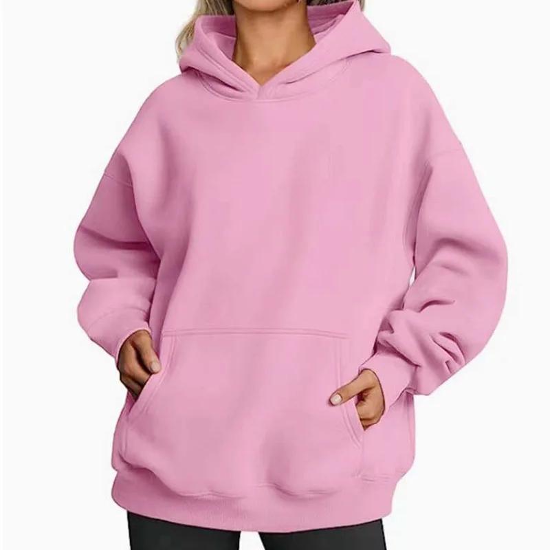 Oversized Schulterabfall Hoodie Damen Herbst Verdickter Hoodie Langarm Lange Tasche Lässig Bequem Streetwear