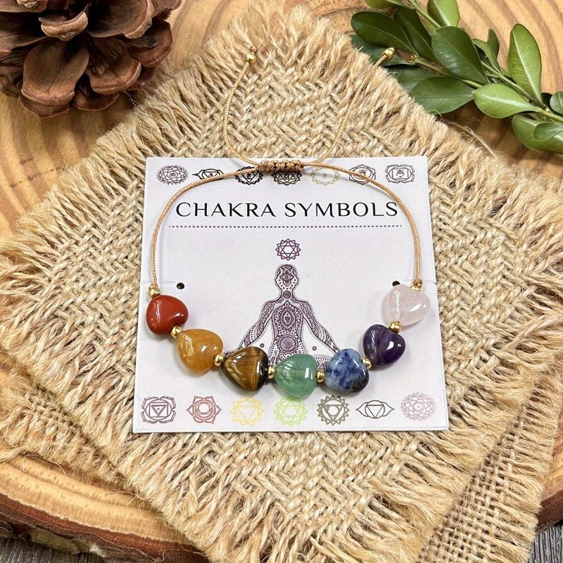 Bohemianový tkaný náramek se 7 čakrami a srdcem, pro všímavost, dárek na Valentýna, Den matek, pro každodenní nošení i zvláštní příležitosti