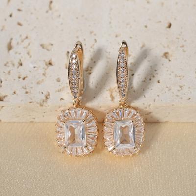 1 Pair Luxury Square Dangle Earrings for Women Zirconia Earring Jewelry Wedding Party Accessories