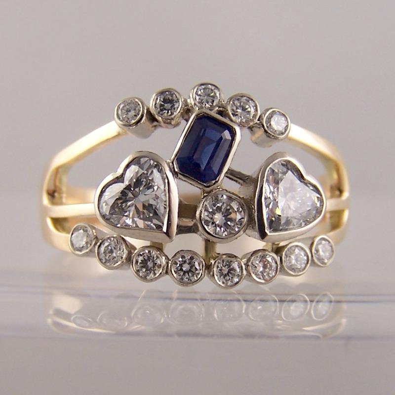 Exquisite Two Color Inlaid Blue White CZ Heart Women's Ring Geometry Daily Wear Party Jewelry