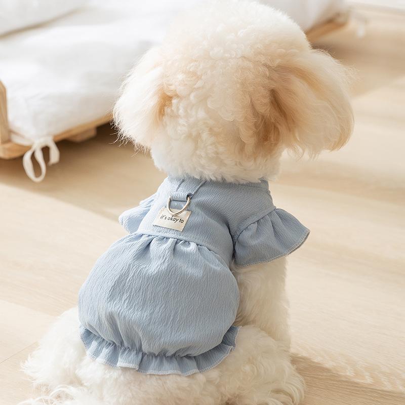 Spring and Summer Dog Thin Breathable Cloth Label Small Flying Sleeve Lady Dress Cat Two Feet Skirt Pet Dog Clothes