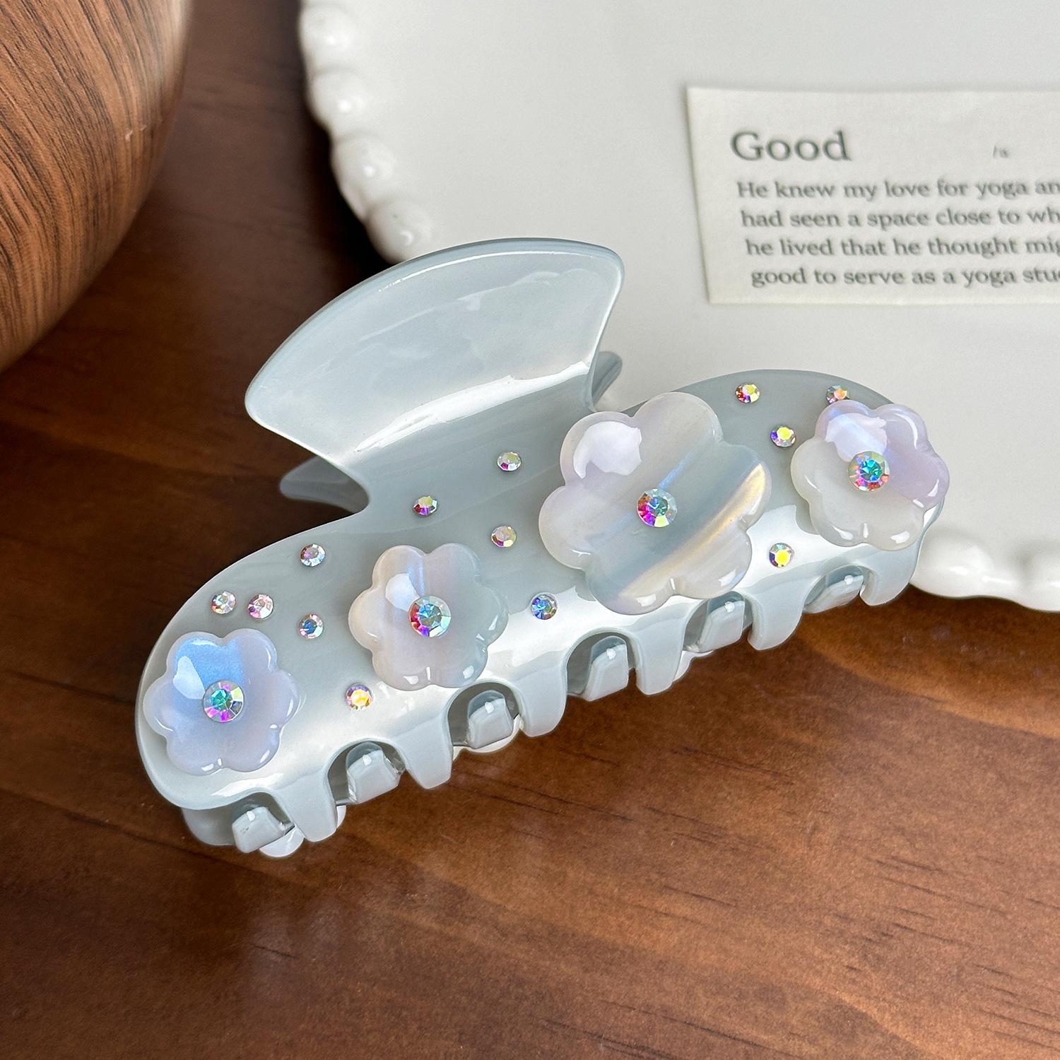 

Классическая цветочная ацетатная заколка-краб для волос с мерцающими деталями для элегантных женских аксессуаров Blue8.6cm