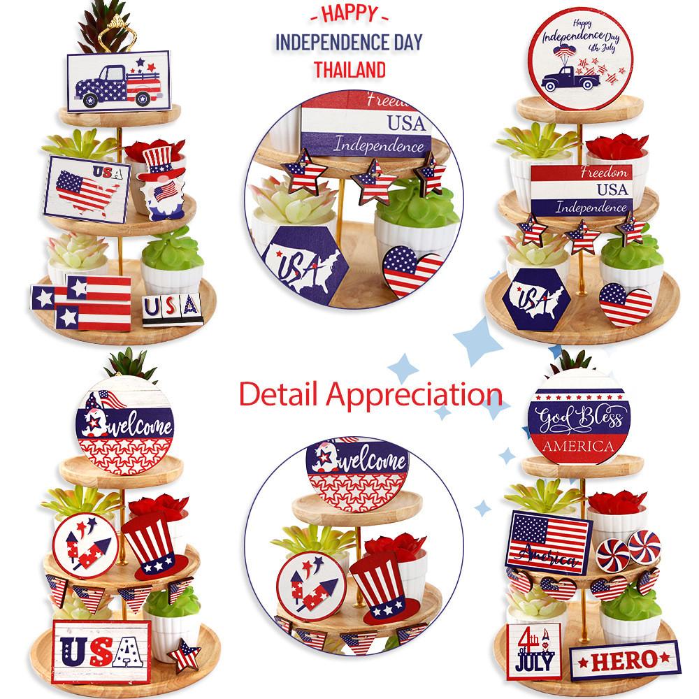 Stylish Independence Day Wooden Tray Sign Table Decoration For Party Atmosphere