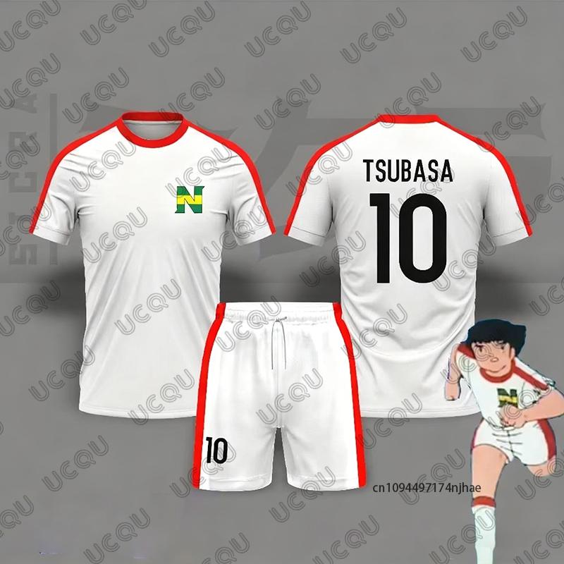 2 Piece Outfit Children Tracksuit Captain Tsubasa Football No.10 Print Tshirt+Shorts Set Casual Suit Sports Kids/Adult Clothes