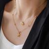 Vintage Stainless Steel Shell Starfish Pendant Necklace for Women Elegant Imitation Pearl Double Layered Clavicle Chain Jewelry