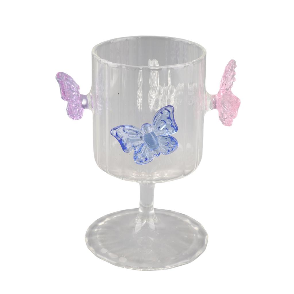 Clear Glass Goblet Decorative Wine Glasses with 3D Butterflies for Home Bar Wedding Party