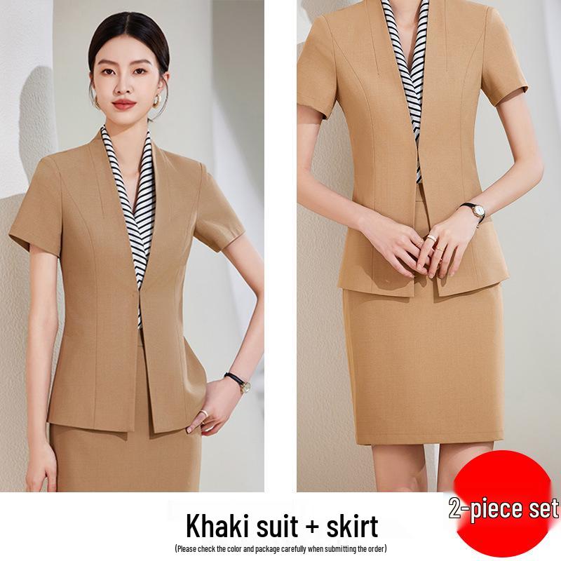 Chic Black Short-Sleeved Collarless Suit Set: Professional Workwear for Sophisticated Women