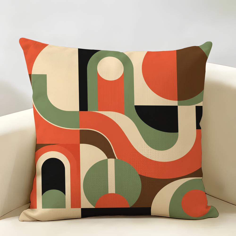 Retro MidCentury Abstract Cushion Cover Durable Hypoallergenic Organic Linen Short Pillow Cover Washable
