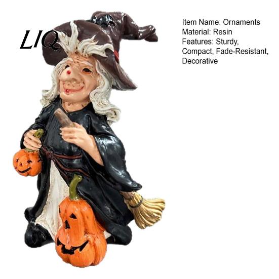 Vivid Witch Craft Collectibles Halloween Pumpkin Resin Figurine, Vintage Hand-Painted Ornament, Spooky Tabletop Decorative Figures Decor for