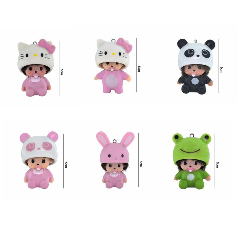 Resin Flocking Monchichi Keychain Cute Monkey Baby Trendy Keyring Cartoon Pendent Keys Bags Hanging Accessories Small Gifts