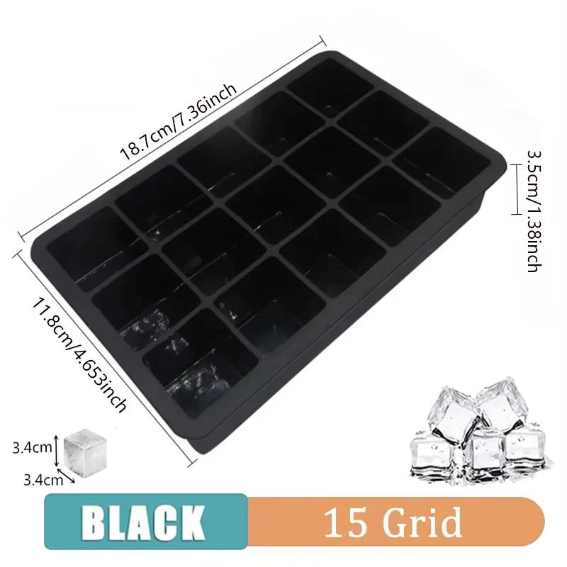 New 15 Grid Silicone Ice Cube Molds Big Tray Mold Ice Cube Maker Reusable Durable Bar Pub Whiskey Cocktail Ice Block Maker Model
