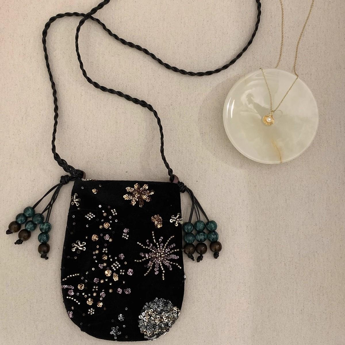 

Texture Design Handmade Beads Satin New Chinese Versatile Sparkle Braided Shoulder Strap Single Shoulder Oblique
