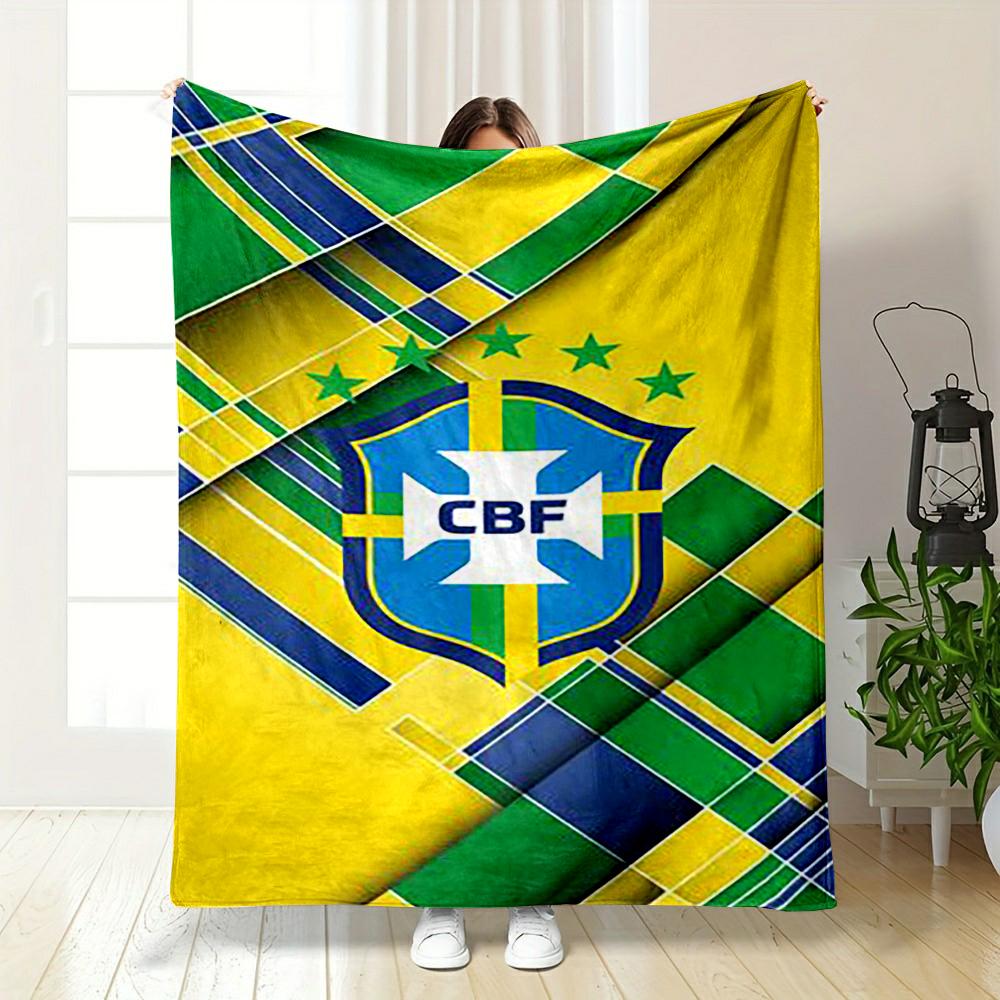 "Brazil Flag Design with CBF Emblem bedroom blanket - printed Flannel blanket for bedroom, living room, sofa, and nap"