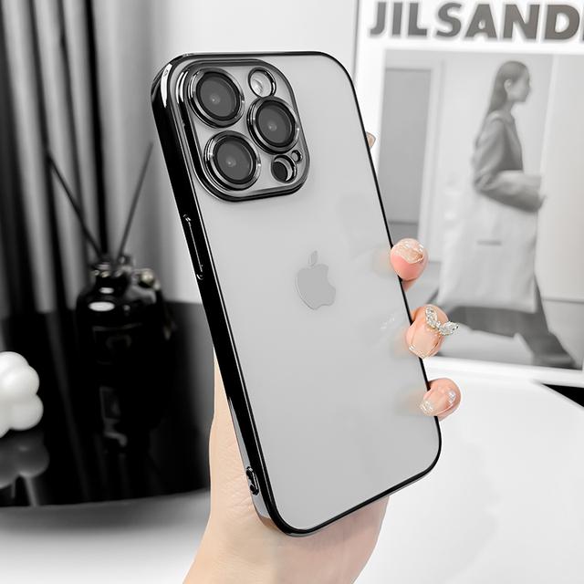 

Роскошный противоударный силиконовый чехол для Iphone 14 13 12 Pro Max, защитное стекло для объектива камеры, прозрачный мягкий чехол, принципиально For iPhone13Pro Max чёрный