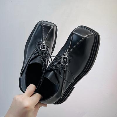 Men Luxury Fashion Original Leather Shoes Square Toe Platform Shoe Punk Hip Hop Dress Black Stylish  Designer Footwear Mans