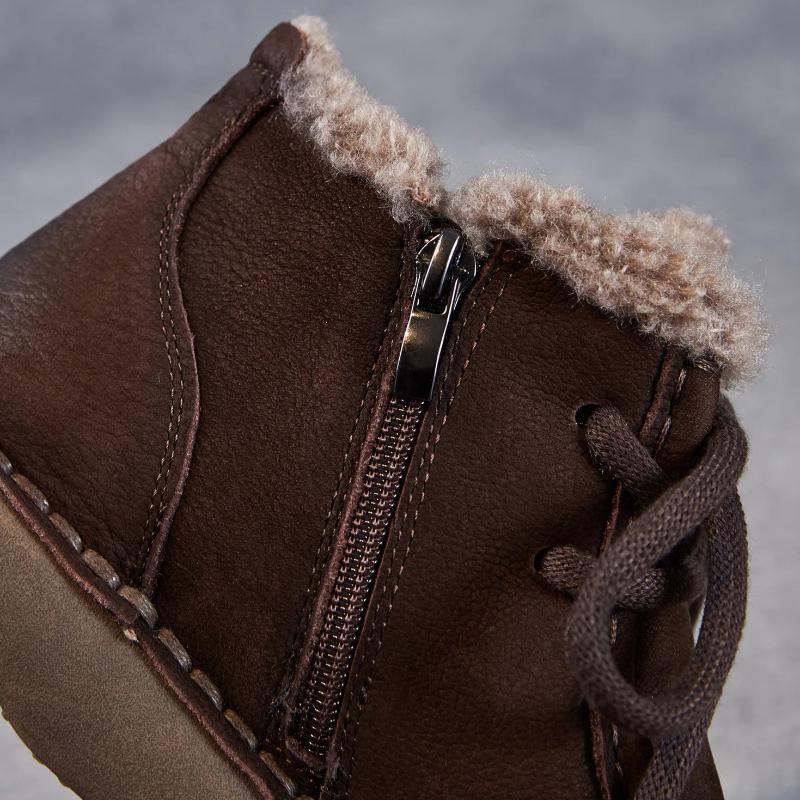 Johnature Winter Thick Plush Warm Cotton Boots Genuine Leather Retro Comfortable Soft Soled Women's Flat Ankle Boots