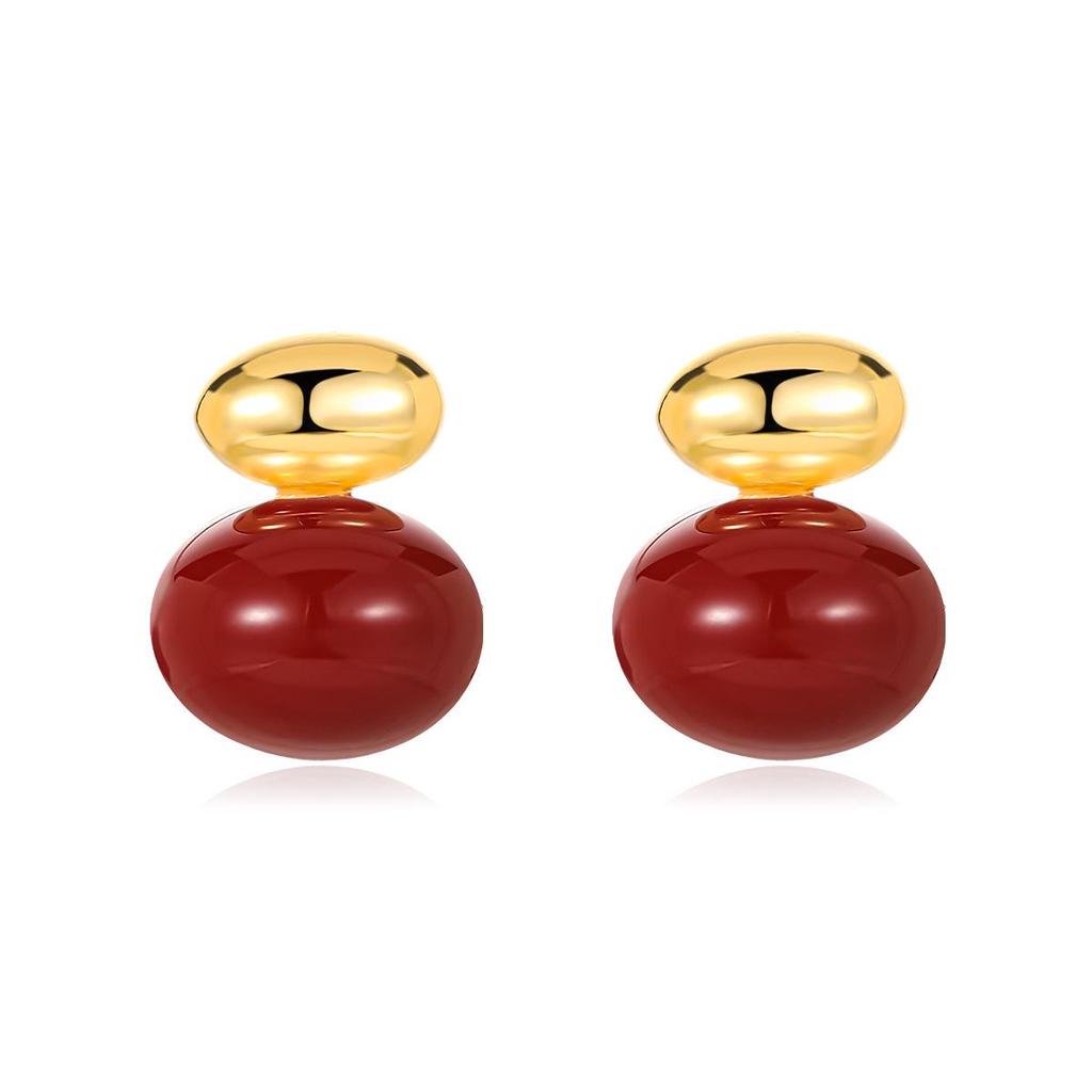 Luxury French Red Pearl Earrings: Elegant, Versatile, and Fashionable Stud Jewelry for Women