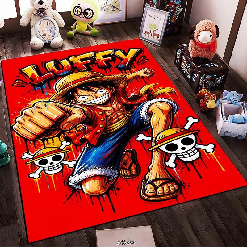 Cartoon One Piece Luffy printed non-slip rug, perfect for living room and bedroom sofas