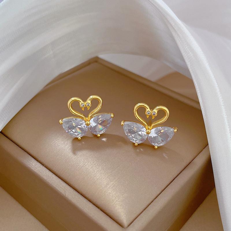 Light Luxury Swan Butterfly Zircon Jewelry Sets Stainless Steel Animal Pendant Necklace Earrings Party Gifts For Women Girls
