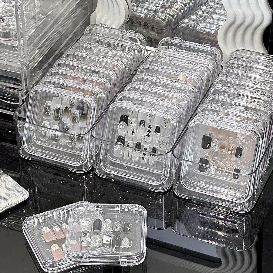 10PCS Press-On Nail Storage Acrylic Boxes with Adhesive Sheets Transparent Clear Nail Boxes Jewelry Storage Tool&Accessories