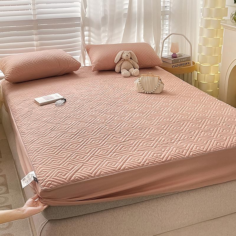 Quilted Mattress Cover Embossed Bed Sheet Mattress Protector Home Textile Solid Color Bed Cover Mattress Cover Thick Soft Cushion Bedding NoPillowcase