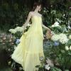 Niche Design High-end Coffee Break French Chic and Beautiful Small Fragrant Wind Seaside Vacation Yellow Neck Dress