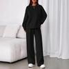 Women's Crew Neck Long Sleeve Loose Fit Sweatshirt and Elastic Waist Wide Leg Pants Two Piece Tracksuit