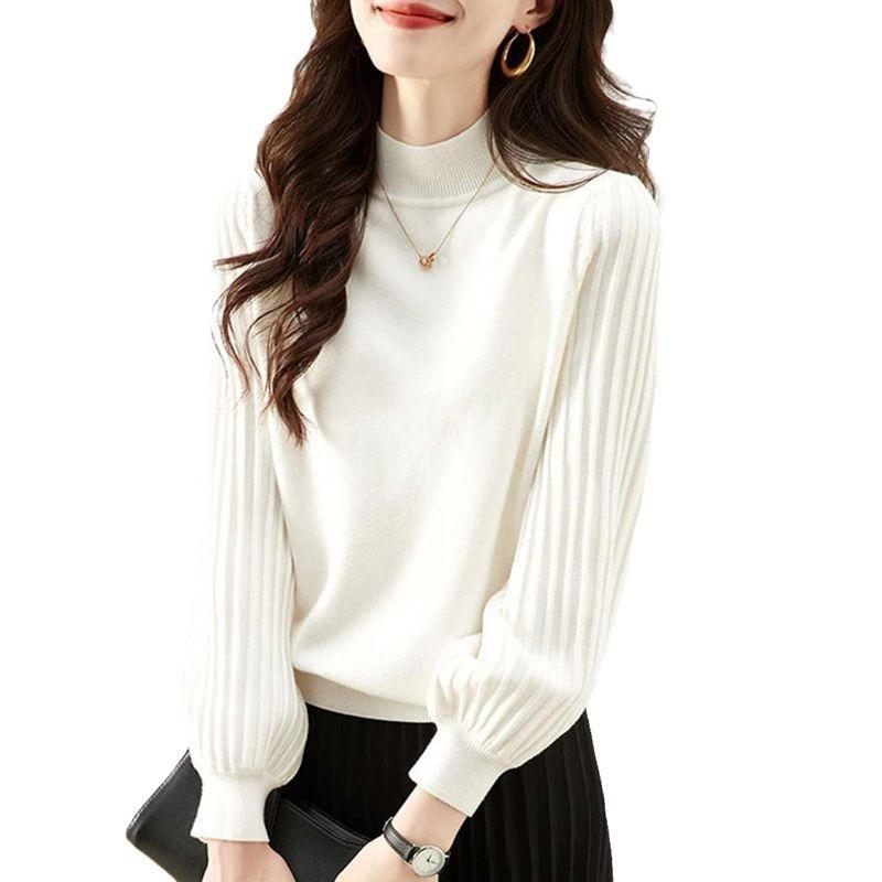 Women's Autumn and Winter New Sweater Crew Neck Solid Color Thin Long-sleeved Wool Knitted Sweater Top Women