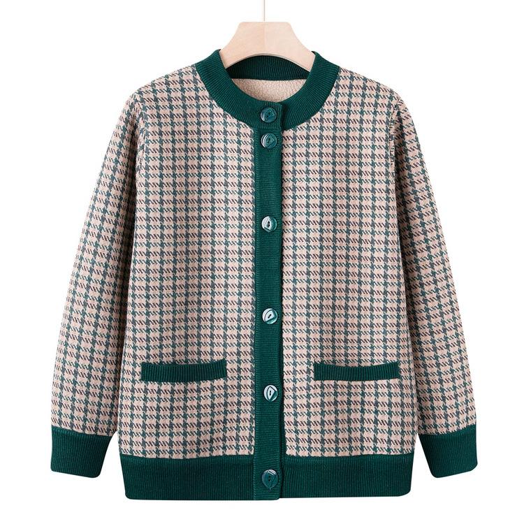 Middle-aged and Elderly Autumn Sweater Coat Female 60-year-old 70 Mother Plus Velvet Padded Cardigan Grandma Autumn and Winter Sweater