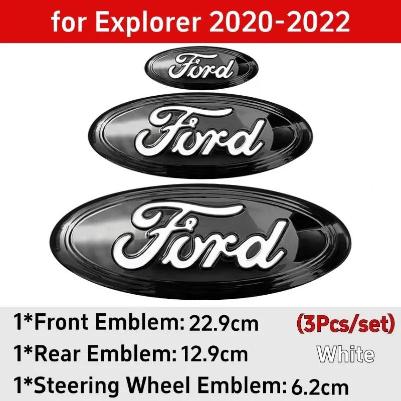 Bilklistremerke Ford 3 stk Bil Front Bak Deksel Merke Rattklistremerke for Ford Kuga Mondeo Explorer Escape ST Focus Edge Tauru