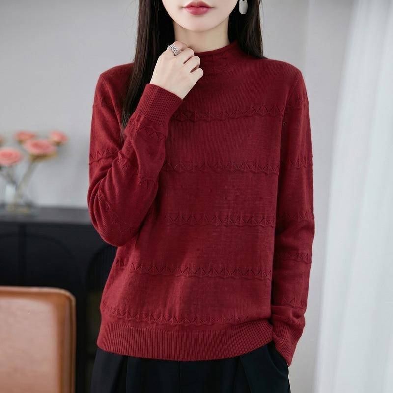 Heavy-duty Hook-patterned Mid-neck Knitted Sweater for Women, New Style, Fashionable and Warm, As A Base Layer Top.