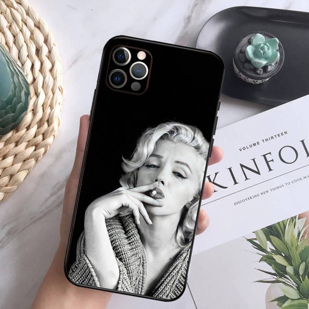 Sexy Mädchen M-Marilyn M-Monroe Handyhülle Für iPhone 16,15,14,13,12 Mini 11 Pro XR,X,XS,MAX 7,8 Plus Silikon Hülle Weich Schwarz