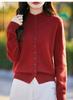 Women's Floral Wool Knit Cardigan - Semi-High Neck, Multi-Button Sweater for Autumn/Winter