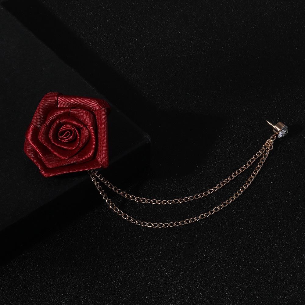 Brooch, Stylish Fabric, Handmade Red Rose Fringed Chain Corsage