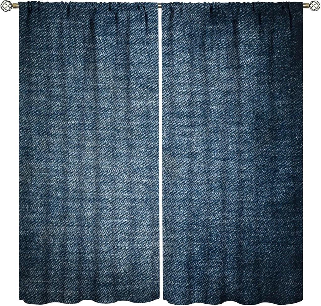 Modern Jeans Curtains Denim Retro Western Cowboy Style Design Art Print Curtain Bedroom Living Room Home With Rod Pocket Polyester Perfect For Area