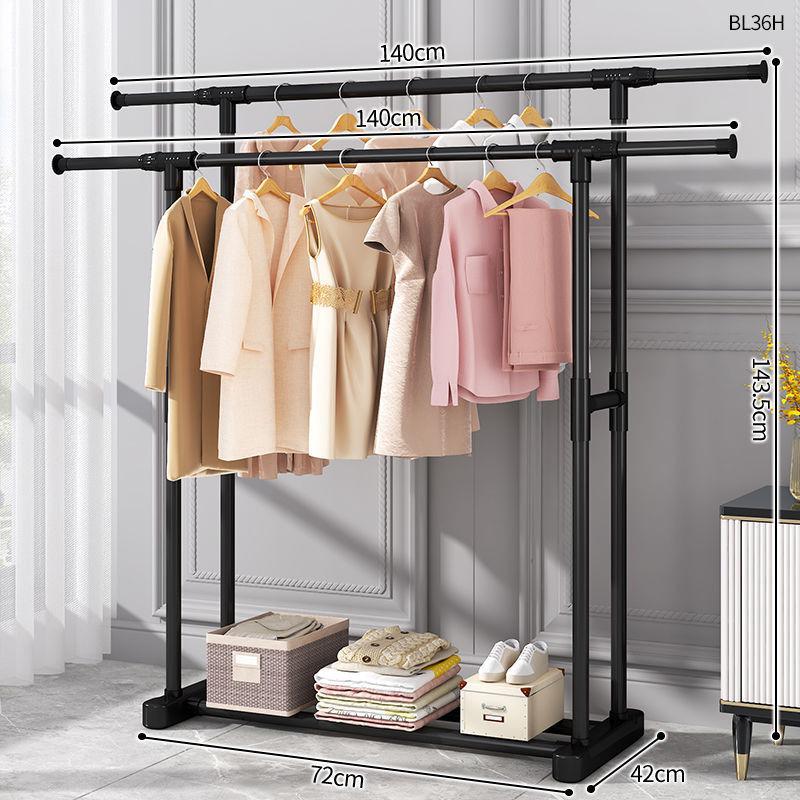 Plastic Floor-Standing Balcony and Bedroom Clothes & Hat Rack, with Folding Drying Pole and Storage.