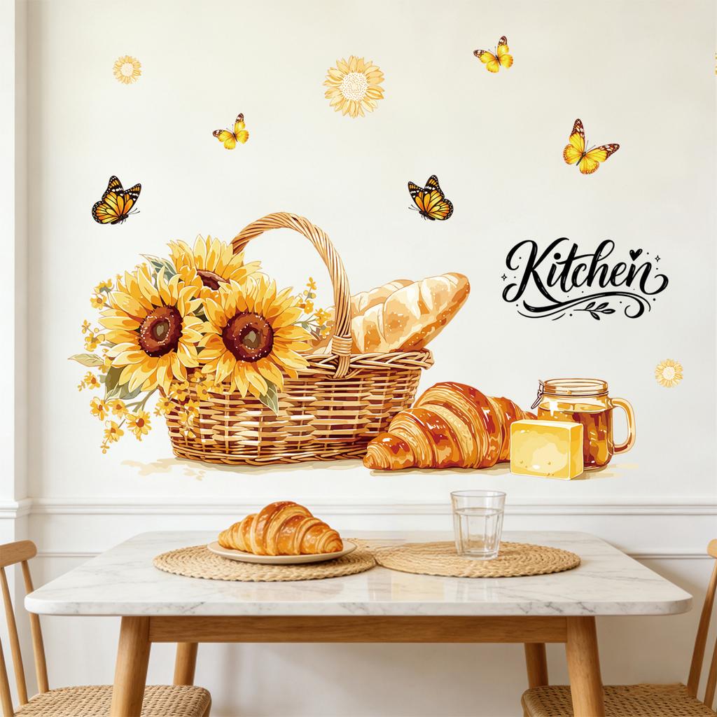 Sunflower Wall Decal, Plant Wall Sticker for Dining Room, Kitchen, Bedroom and Home Wall Decor