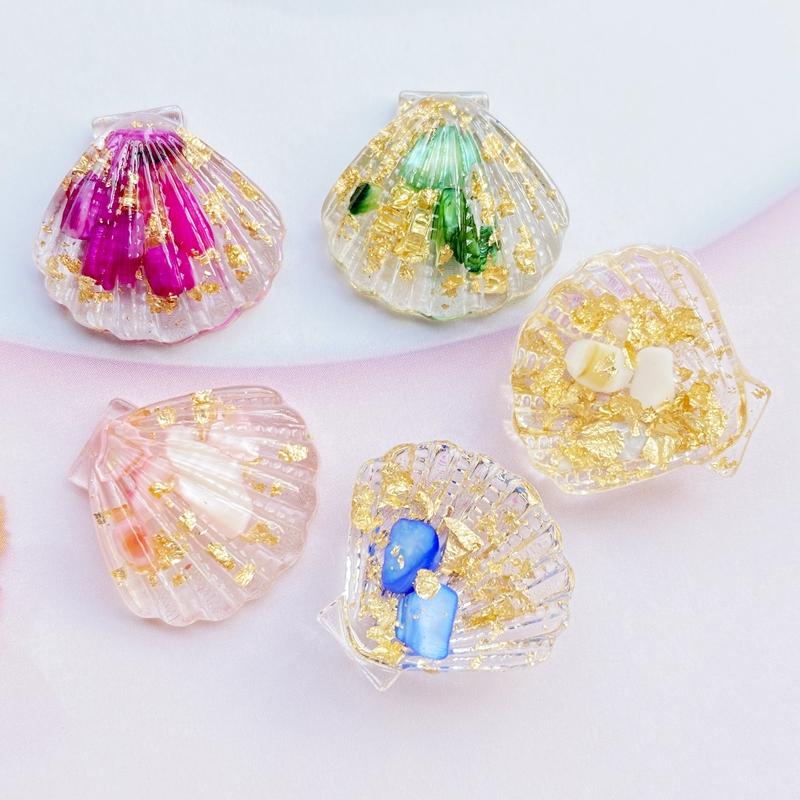 10pcs Kawaii Resin Mixed Transparent Colored Stone Shells Flat Back Cabochon Crafts Clothing DIY Scrapbooking Accessories G80