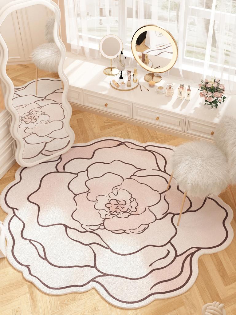 Flower Shape Cloakroom Floor Mat Large Area Luxury Rugs for Bedroom Thick Dresser Rug Nordic Living Room Decoration Plush Carpet