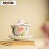 170ml Hand-painted Lily Gaiwan Retro Tea Tureen Household Tea Bowl With Lid Kit Tea Maker Cover Bowl Chinese Tea Set Decoration