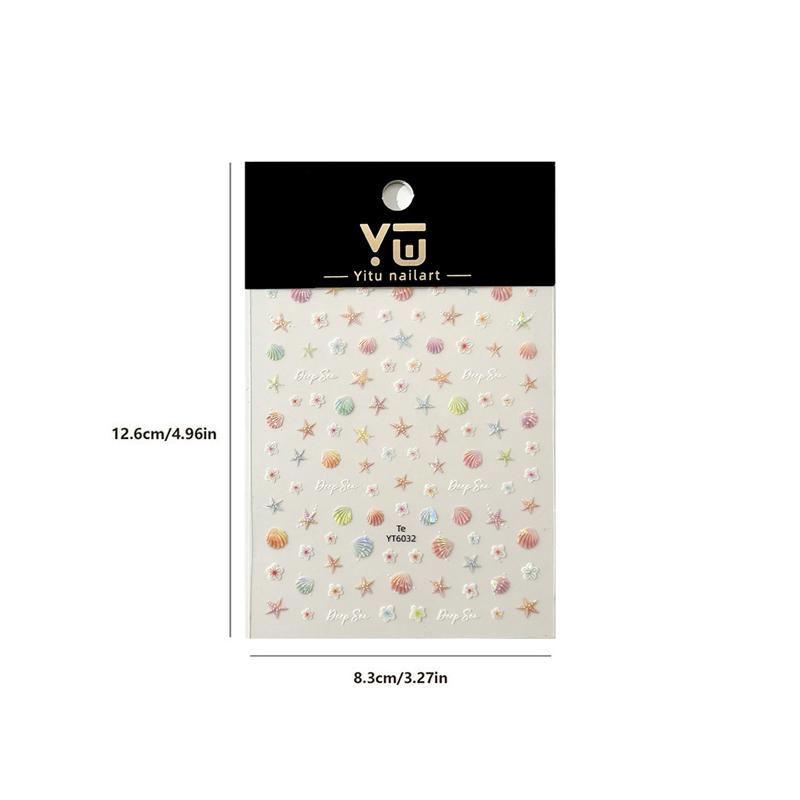 3D Colorful Shell Nail Sticker Starfish Ocean Elements Nail Decoration Summer Beach Ocean Nail Art Stickers Manicure Decals DIY
