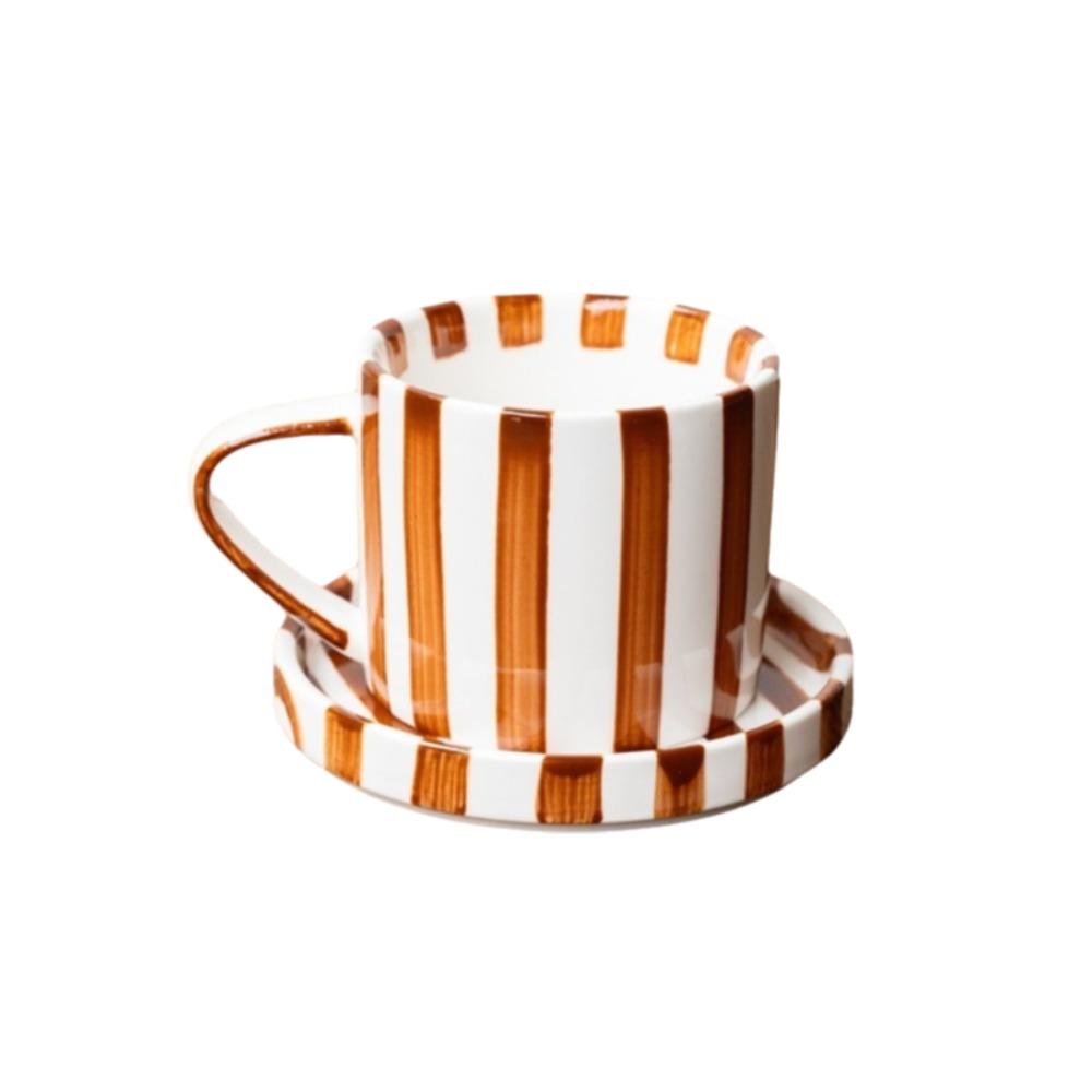 

Vintage Striped Coffee Cup Saucer Set Ceramic Milk Mug Creative Drink Cup Latte коричневий