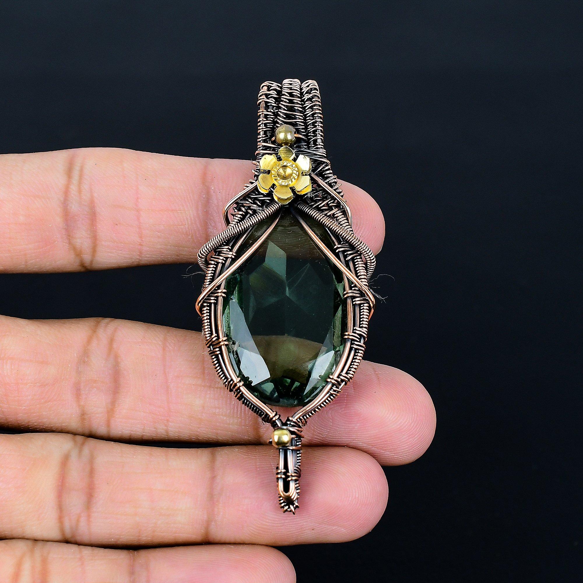 

Aqua Apatite Pendant, 999 Copper Wire Wrapped Pendant Handmade Gemstone Jewelry, Gifts For Wife Brand New Pendant 2.55