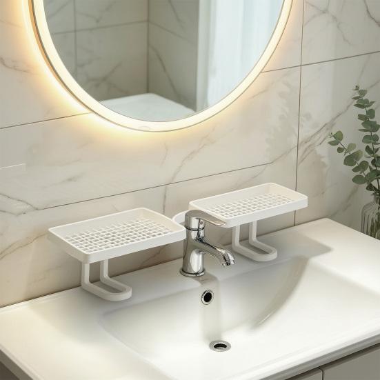 Sink Storage Rack Thickened ABS Waterproof Faucet Storage Organizer Vertical No Drilling Sink Space Saver Rack for Bathroom