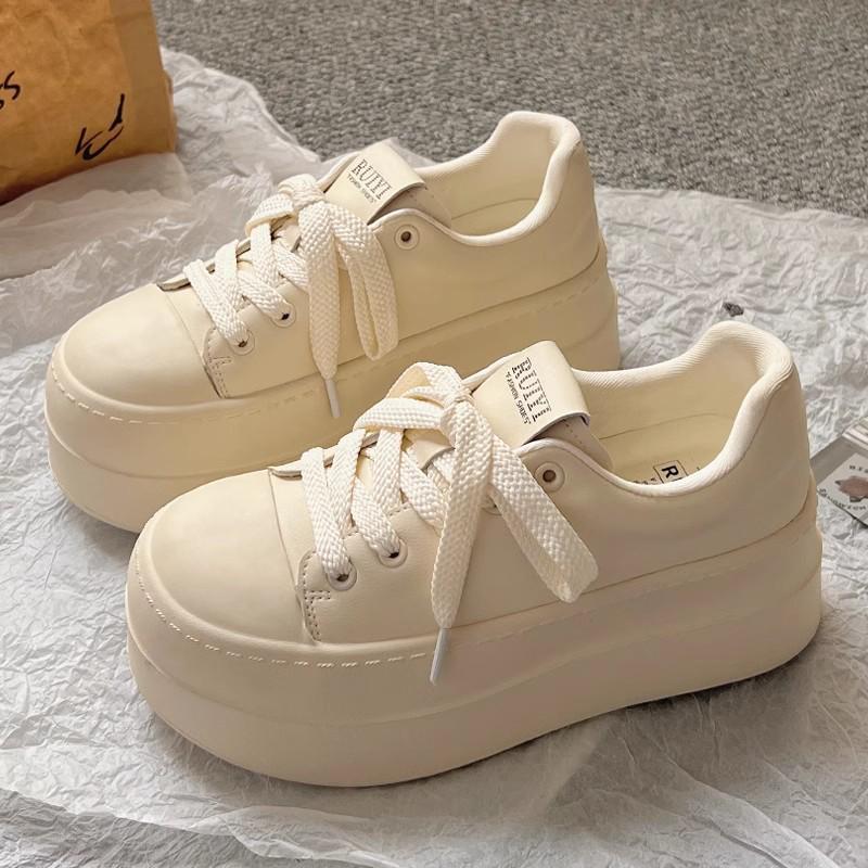 Women's White Platform Velcro Shoes - 2025 Spring/Autumn Style, Height-Increasing, Thick Sole, Casual & Versatile