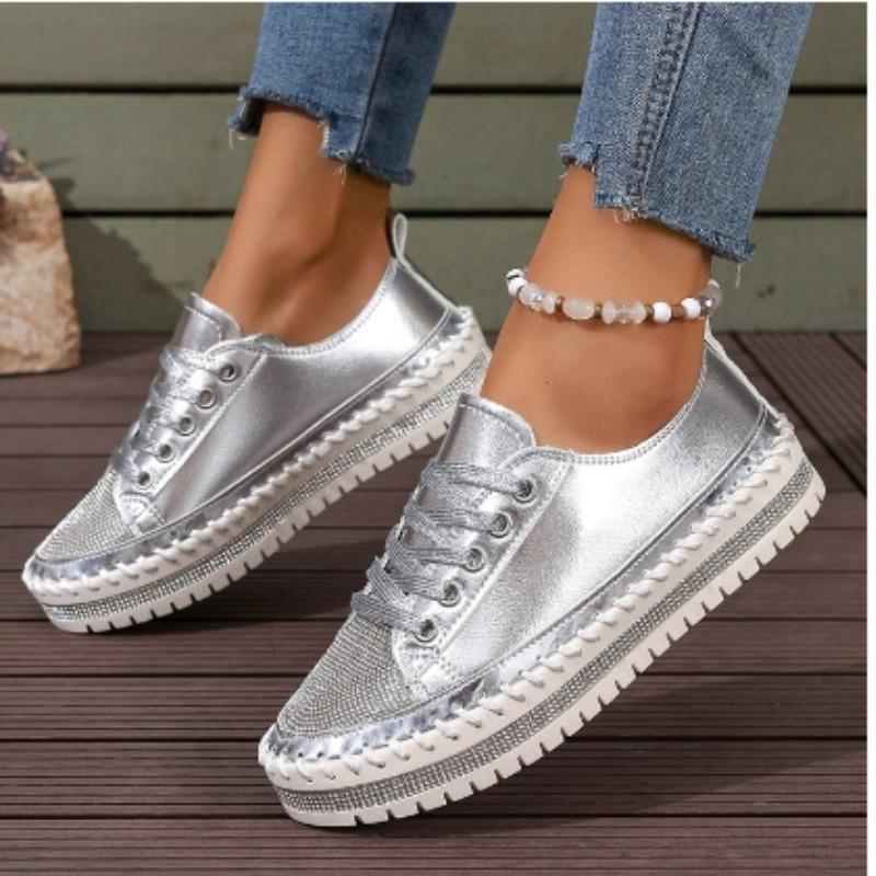 Fashion 2025 New Women Casual Shoes Fashion Rhinestone Crystal Platform Slip-on Women Flats Luxury Comfortable Women Sneakers Size 35-44